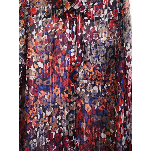 TOP/BLOUSE-CHICO'S-Multi Color-Silver Glimmer Pinstrip-Shirt Style-Chico's 1/SM - Picture 5 of 16